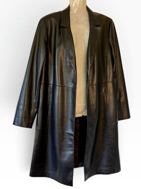 Chico’s Vegan Leather Long Coat Duster Coat Pockets Western Equestrian  Womens 8
